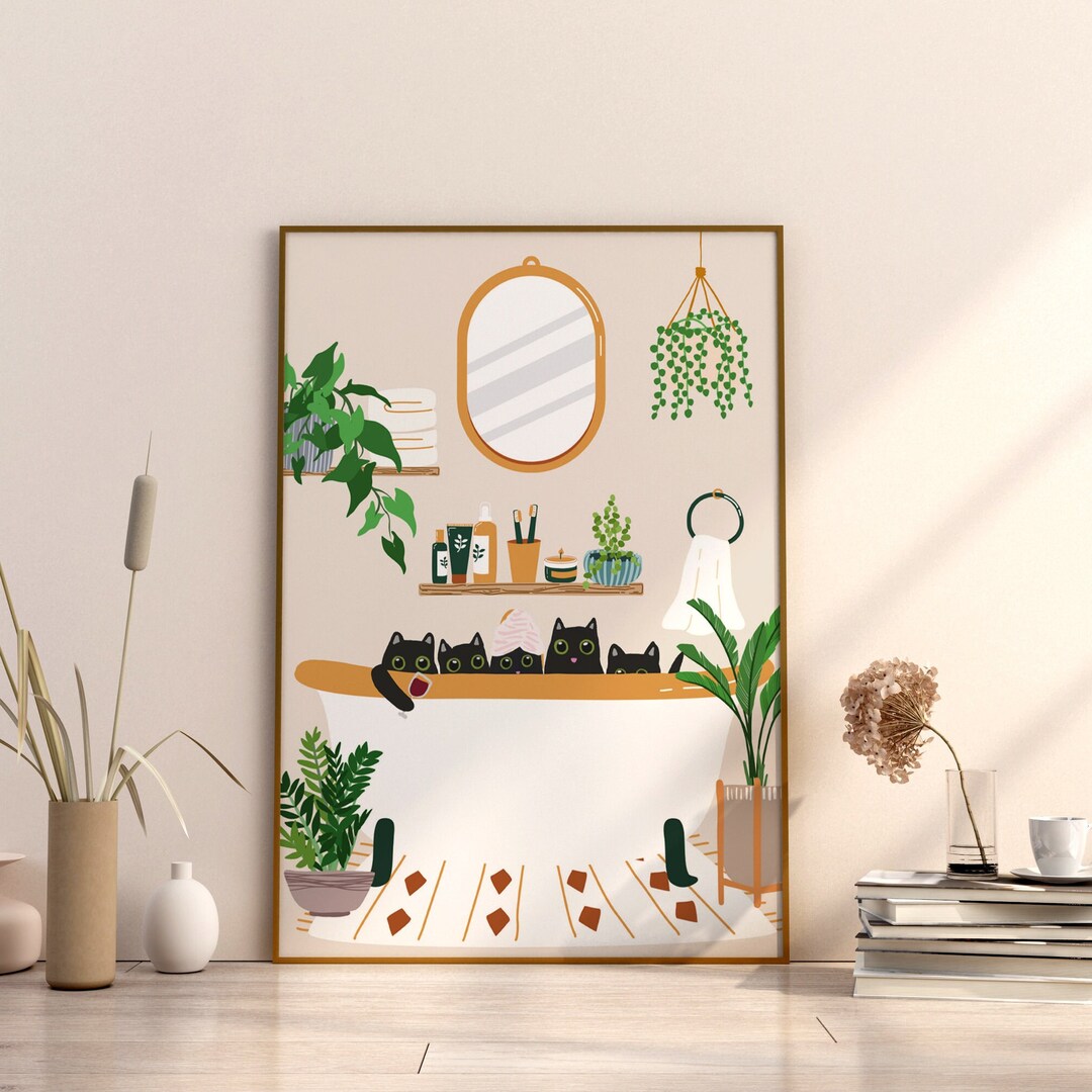 Bathroom Art Cat Art Digital Print Bathroom Wall Art for Kids Toilet ...
