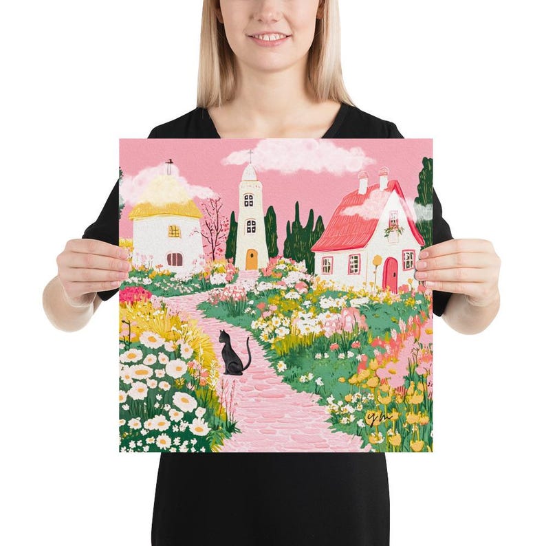 Charming Pink Cottagecore Illustration Picturesque Path Leading Cozy