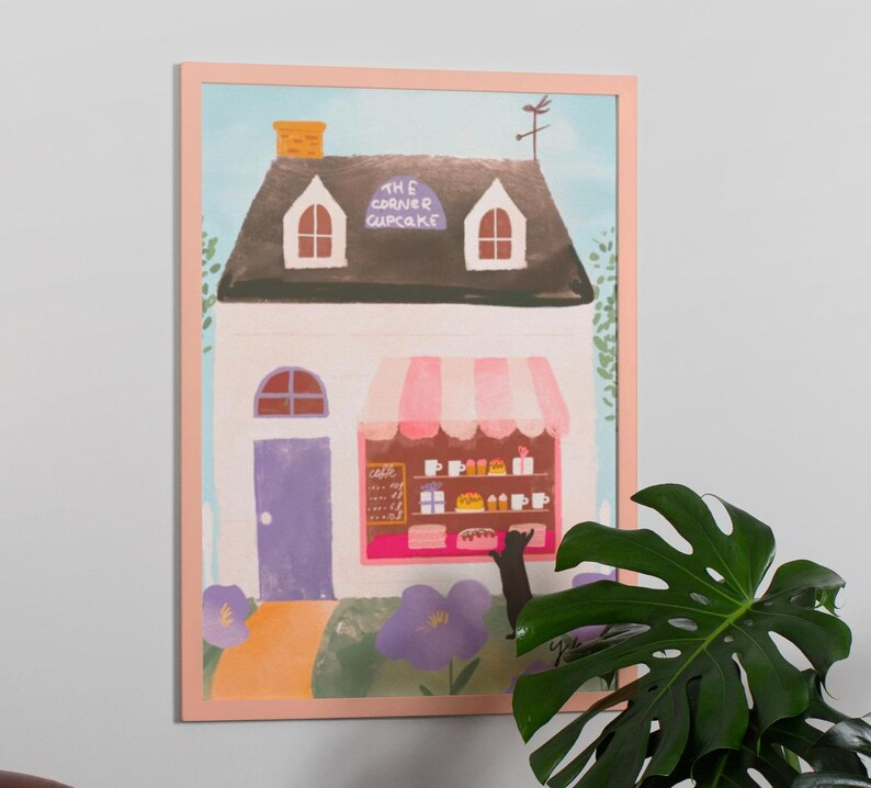 Cute Cat Print Dessert Bakery Printable Nursery Art Cat Drawing Wall