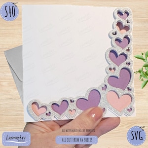 Seitenrand Karte, R20-Kartendesign, Einlegekartenvorlage, Cricut-Karte SVG, Karte SVG, Herzen, Einlegekarte, Geburtstag, Hochzeit, Grußkarte