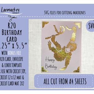 Happy Birthday Card, R20 Card Design, Insert Card Template, Cricut Card SVG, Card SVG, Cricut 2x2, Insert Card, Birthday, Monkey, Chimp