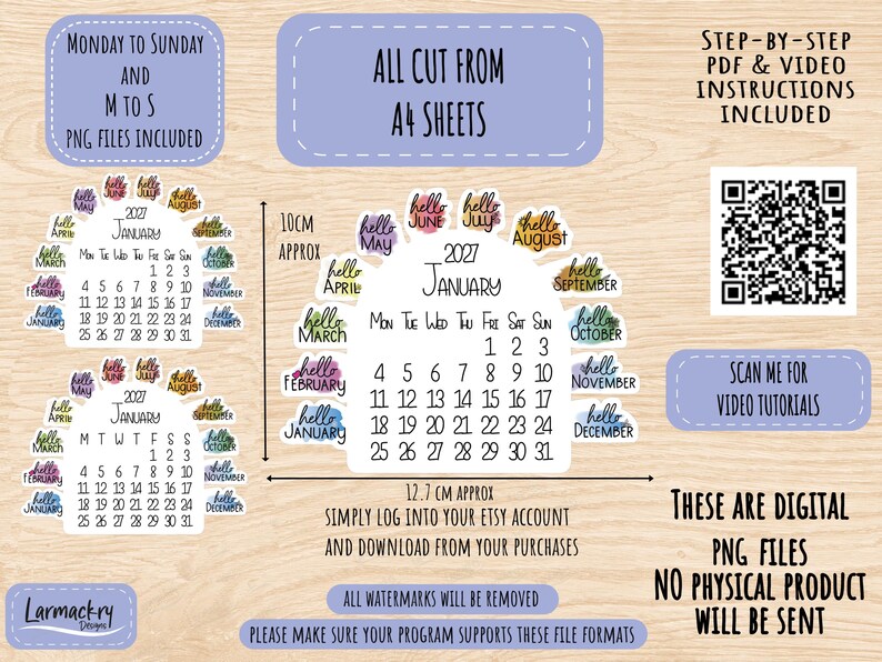 2027 Mini Desktop Calendar SVG, Simple Design, Easy Assembly (Digital Download) image 4