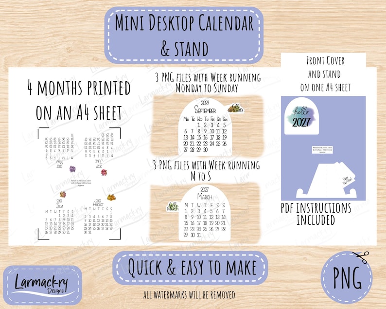 2027 Mini Desktop Calendar SVG, Simple Design, Easy Assembly (Digital Download) image 5
