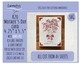 Mother's Day Card, R20 Card Design, Insert Card Template, Cricut Card SVG, Card SVG, Cricut 2x2, Mothers Day Svg, Flower Card, Flower, Roses