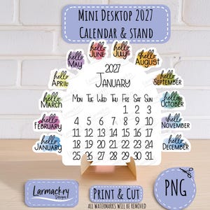 2027 Mini Desktop Calendar SVG, Simple Design, Easy Assembly (Digital Download)