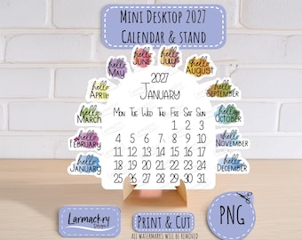 2027 Mini Desktop Calendar SVG, Simple Design, Easy Assembly (Digital Download)
