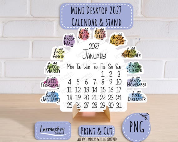 2027 Mini Desktop Calendar SVG, Simple Design, Easy Assembly (Digital Download)