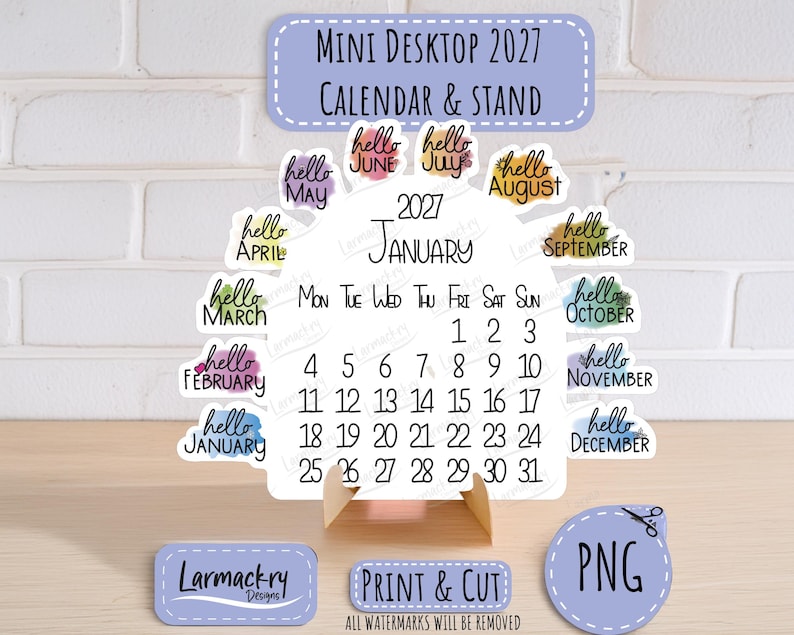 2027 Mini Desktop Calendar SVG, Simple Design, Easy Assembly (Digital Download) image 1