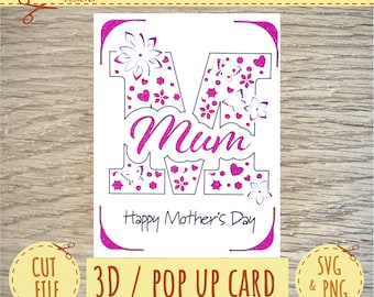 3D Pop up Card - Mothers Day Card - Mothers Day Card SVG - Cricut SVG - Cricut Joy SVG  - Instant Download - Mum Mothers Day Card