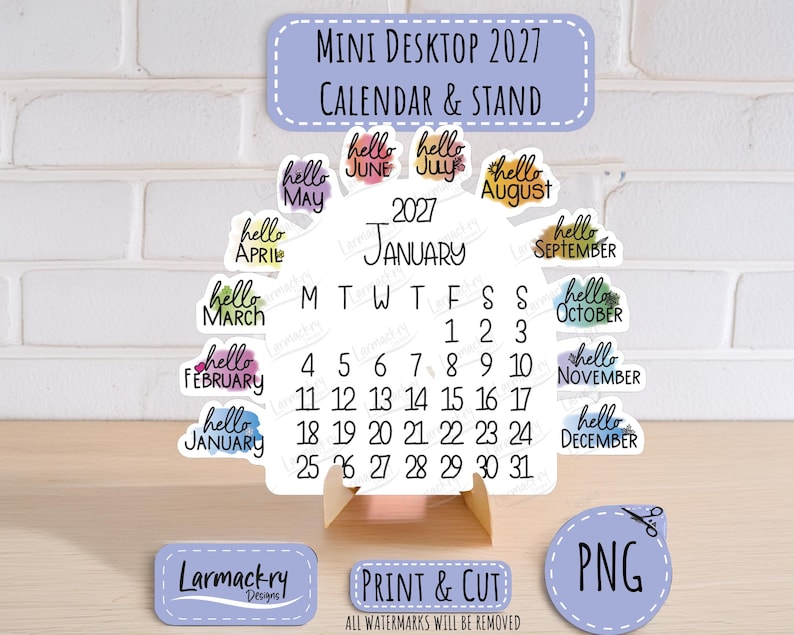 2027 Mini Desktop Calendar SVG, Simple Design, Easy Assembly (Digital Download) image 2