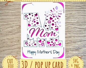 3D Pop up Card - Mothers Day Card - Mothers Day Card SVG - Cricut SVG - Cricut Joy SVG  - Instant Download - Mom Mothers Day Card