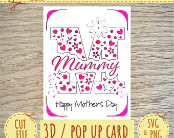 3D Pop up Card - Mothers Day Card - Mothers Day Card SVG - Cricut SVG - Cricut Joy SVG  - Instant Download - Mummy Mothers Day Card