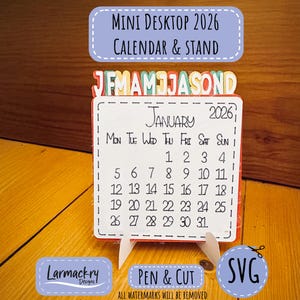Calendário em SVG, arquivo de corte para Cricut, calendário de mesa, mini calendário, calendário 2026, design simples, fácil de fazer, SVG para Cricut, personalizável