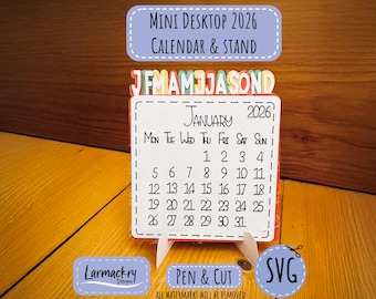 Kalender SVG, Cricut Pen & Cut-Datei, Desktop-Kalender, Mini-Kalender, Kalender 2026, einfaches Design, einfach herzustellen, Cricut SVG, anpassbar