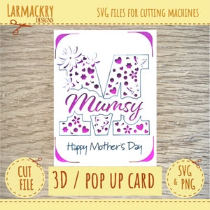 3D Pop up Card - Mothers Day Card - Mothers Day Card SVG - Cricut SVG - Cricut Joy SVG  - Instant Download - Mumsy Mothers Day Card