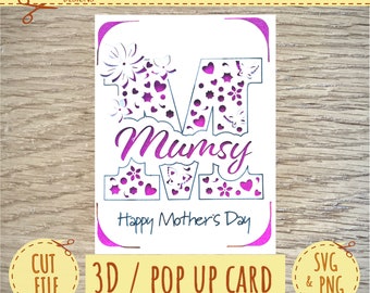 3D Pop up Card - Mothers Day Card - Mothers Day Card SVG - Cricut SVG - Cricut Joy SVG  - Instant Download - Mumsy Mothers Day Card