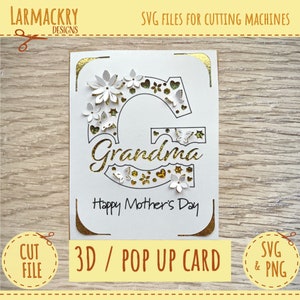 Cartão pop-up 3D - Cartão de Dia das Mães - Cartão de Dia das Mães SVG - Cricut SVG - Cricut Joy SVG - Download instantâneo - Cartão de Dia das Mães da Vovó