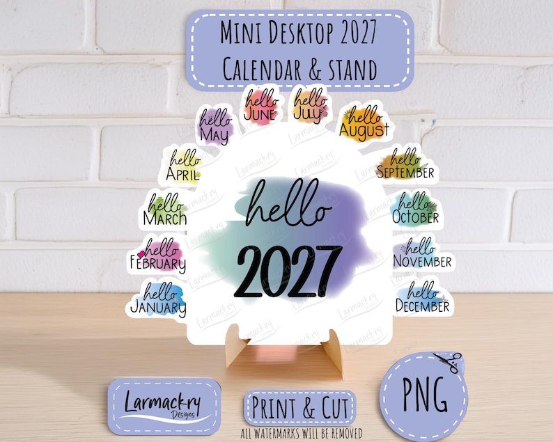2027 Mini Desktop Calendar SVG, Simple Design, Easy Assembly (Digital Download) image 3
