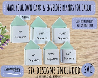 Square Card Blank Templates, 6 card sizes, Insert Card Template, Cricut Card SVG, Card SVG, Make your own cards, cards & envelopes