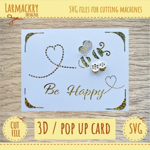 3D Pop up Card - Greetings Card - Be Happy Card SVG - Bee Card - Bee Svg - Cricut SVG - Cricut Joy SVG  - Instant Download