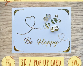 3D Pop up Card - Greetings Card - Be Happy Card SVG - Bee Card - Bee Svg - Cricut SVG - Cricut Joy SVG  - Instant Download