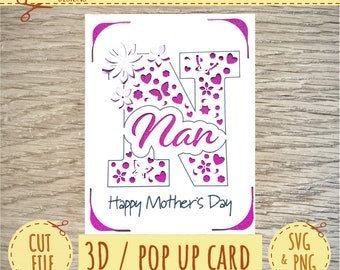 3D Pop up Card - Mothers Day Card - Mothers Day Card SVG - Cricut SVG - Cricut Joy SVG  - Instant Download - Nan Mothers Day Card