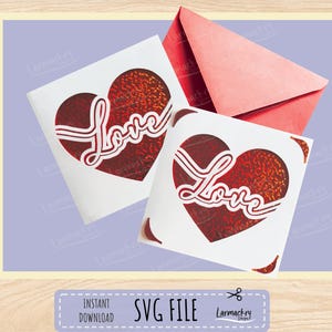 DIY facile à faire main pour la Saint-Valentin, un anniversaire ou une carte de mariage SVG. Design simple et élégant pour Cricut et Silhouette. Téléchargement instantané, taille S40