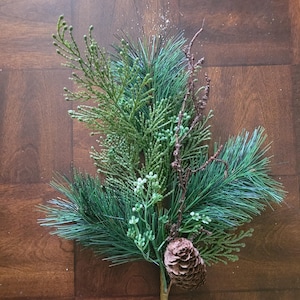 Cedar and pine winter pick, 18&quot; winter spray, artificial cedar greenery, pinecone, great for floral arrangements, wreath embellishment