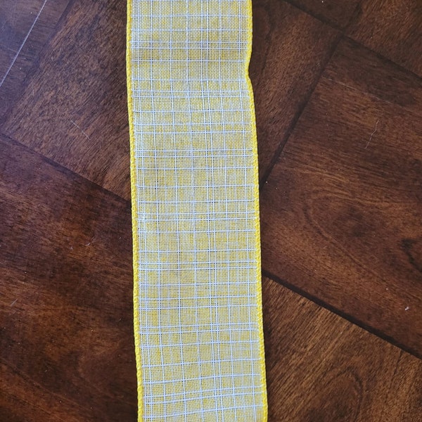Yellow textured ribbon, 2.5 inch wired ribbon, Estelle Textured Linen Ribbon,  Wreath ribbon, Easter ribbon, 10 yards, yellow striped ribbon
