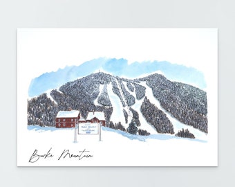 Station de ski de Burke Mountain - aquarelle et impression à l'encre, Vermont