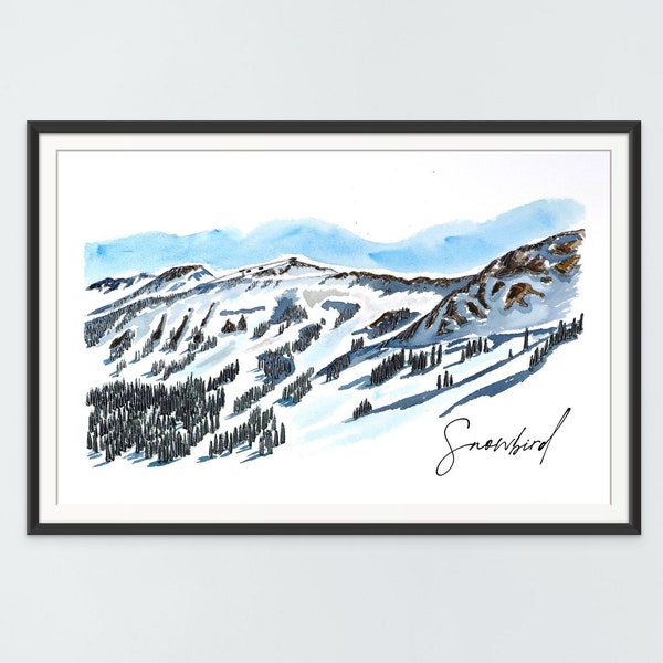 Baldy's Bowl Snowbird - Watercolor and Ink Print - Ski Resort Art, Cottonwood Canyon, Utah