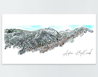 Aspen Highlands Ski Resort Print: Colorado Watercolor Art