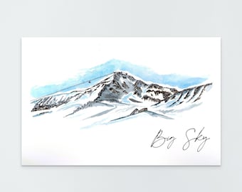 Big Sky Montana Art Print: Lone Peak Watercolor Illustration