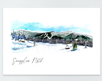 Smugglers Notch - Watercolor and Ink Print - Ski Resort Art, Jeffersonville, Vermont