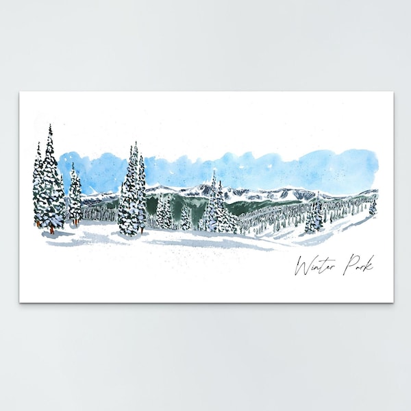 Winter Park Watercolor and Ink Print - Ski Resort Art, Winter Park, CO