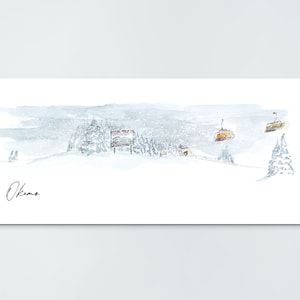 Okemo Mountain Ski Sunburst Lift Print - Vermont Ski Resort Art, Watercolor & Ink Wall Decor, Skiing Gift