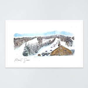 Mount Snow - Watercolor and Ink Print - Ski Resort Art, West Dover, Vermont