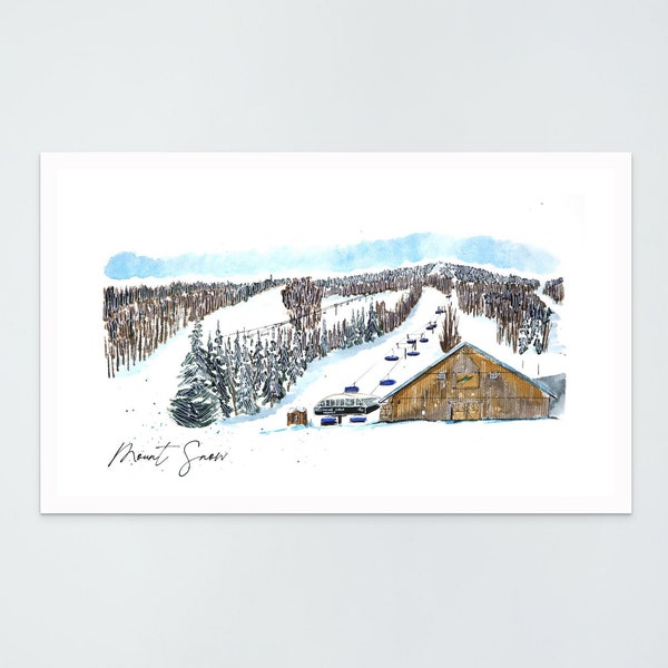 Mount Snow - Watercolor and Ink Print - Ski Resort Art, West Dover, Vermont