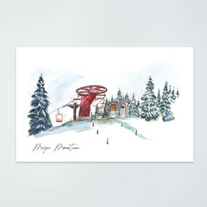 Ski et snowboard Magic Mountain - aquarelle et impression à l'encre - art de la station de ski, Londonderry, Vermont