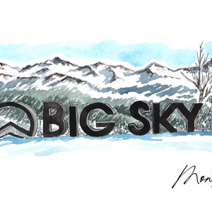 Impression aquarelle et encre Big Sky Resort - Big Sky, Montana