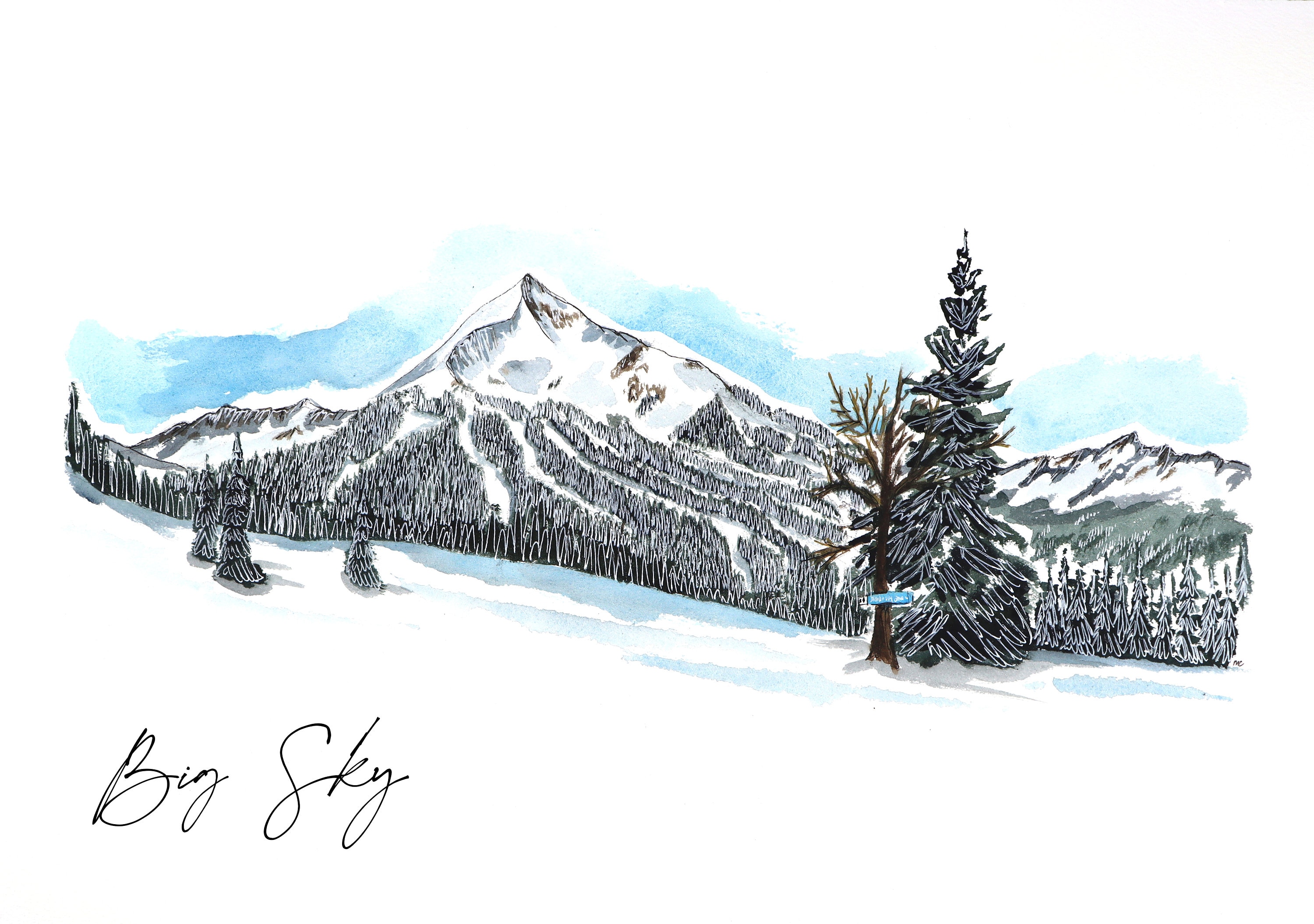 Lone Peak Watercolor Print: Big Sky Ski Resort, Montana - Etsy