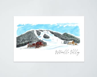 Waterville Valley Ski Resort Art: Watercolor and Ink Print