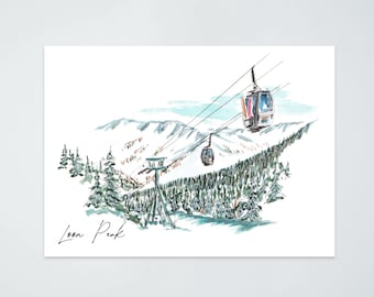 Loon Peak Watercolor and Ink Print - Ski Resort Art, Lincoln New Hampshire