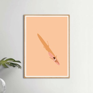 Golden Hour Surf, Weibliche Surferin, skandinavischer Druck, Wanddekoration, Surfboard, Surf Art, Minimalistisches Poster, Moderne Wandkunst, Orange Poster