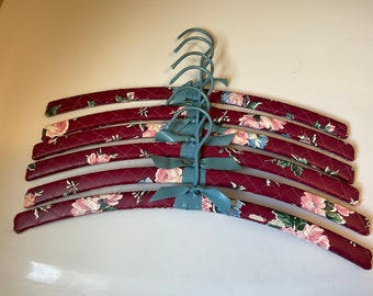 Vintage vinyl covered floral wooden hangers Set of Six BEAUTIFUL