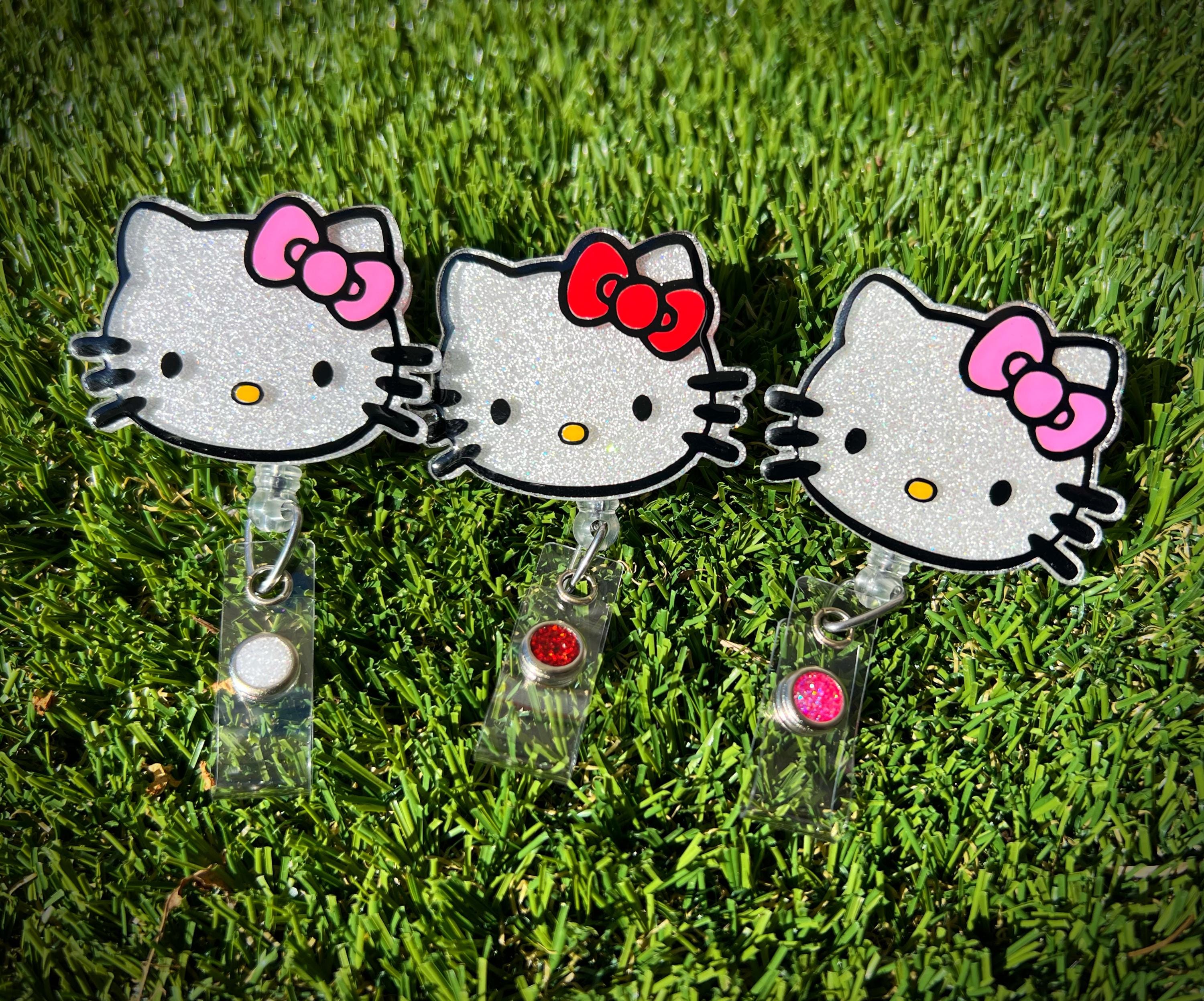 Blinged Out Kitty Badge Reel - Rhinestone Bow ID Badge Holder | Cute Name Tag Reel For Work
