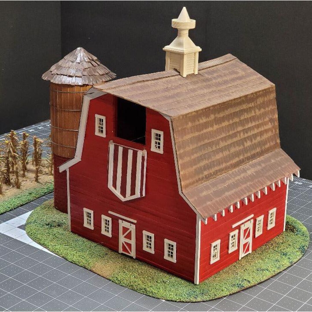O Scale Red Barn With Real Wood, Silo, and Cornfield – Ready-built Farm ...