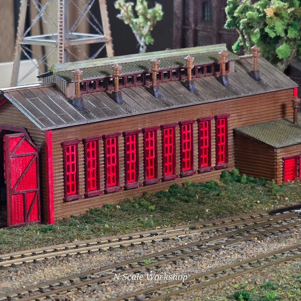 N scale 3D-printed model kit Single Engine house with instructions unpainted. Perfect for dioramas, dollhouses, & model trains.