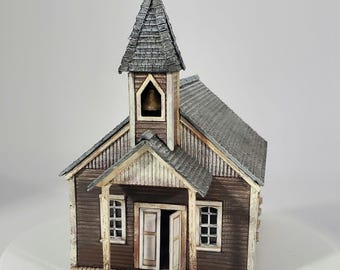 N scale Old western church - unpainted  kit- with easy to follow instructions - 3D printed for dioramas, terrain, model trains, dollhouses.