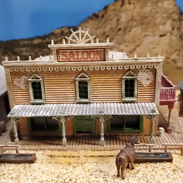 3D printed N scale model Old Western Pioneer building Kit-SALOON- kit with instructions Unpainted - Dioramas - Terrain - Landscapes, scenery